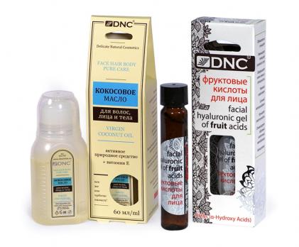 DNC Набор: Кокосовое масло для волос, лица и тела и Фруктовые кислоты для лица (60мл; 26мл)